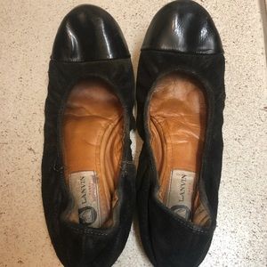 Lanvin black ballet ballerina flats suede 8
